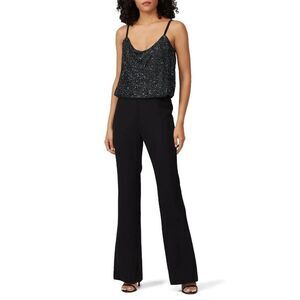 Parker Perth Black Beaded Sequin Holiday Jumpsuit Sleeveless Cowl Neck Size 10
